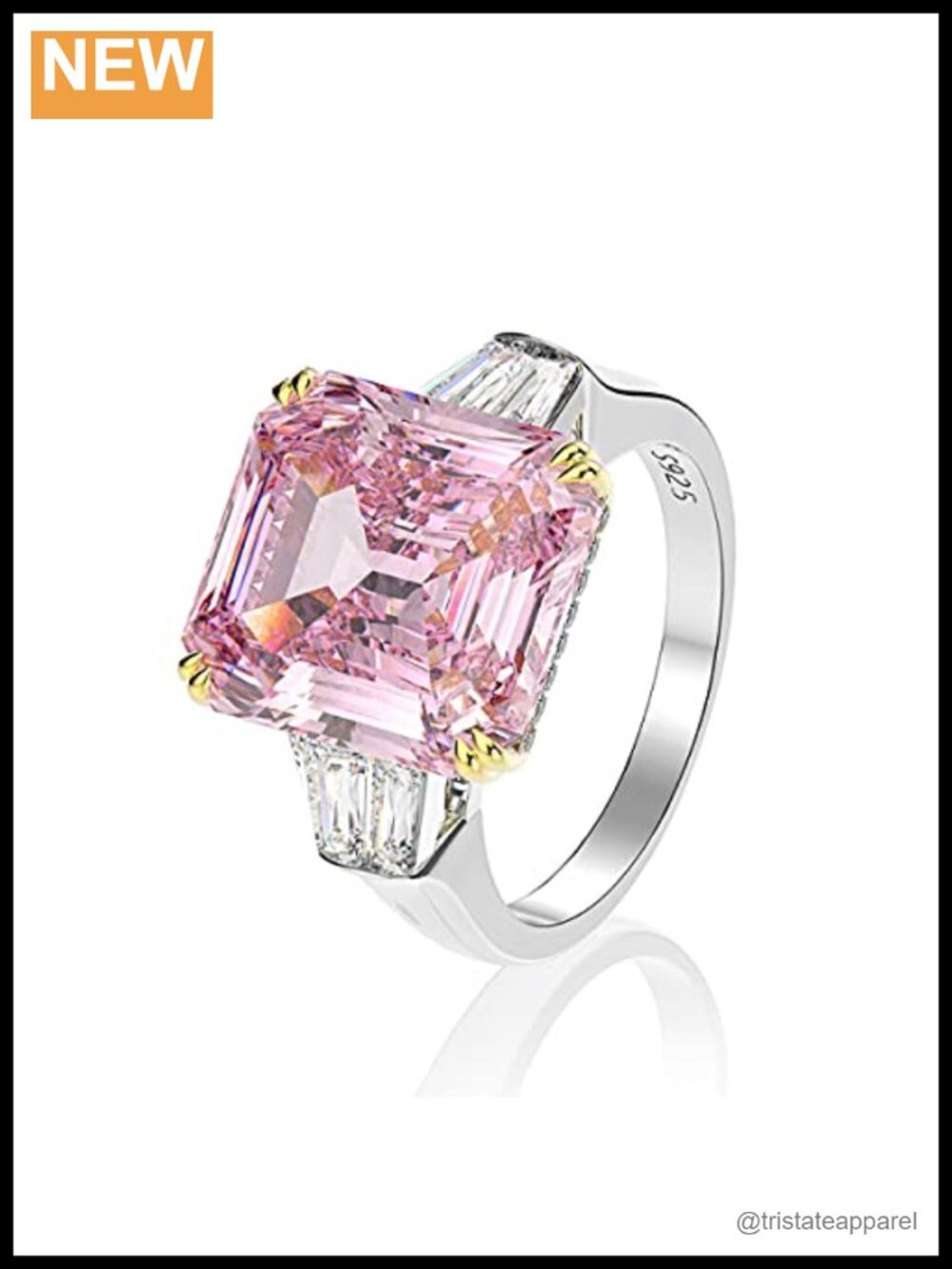 Sterling Silver Emerald Cut 3 Stone Engagement Ring